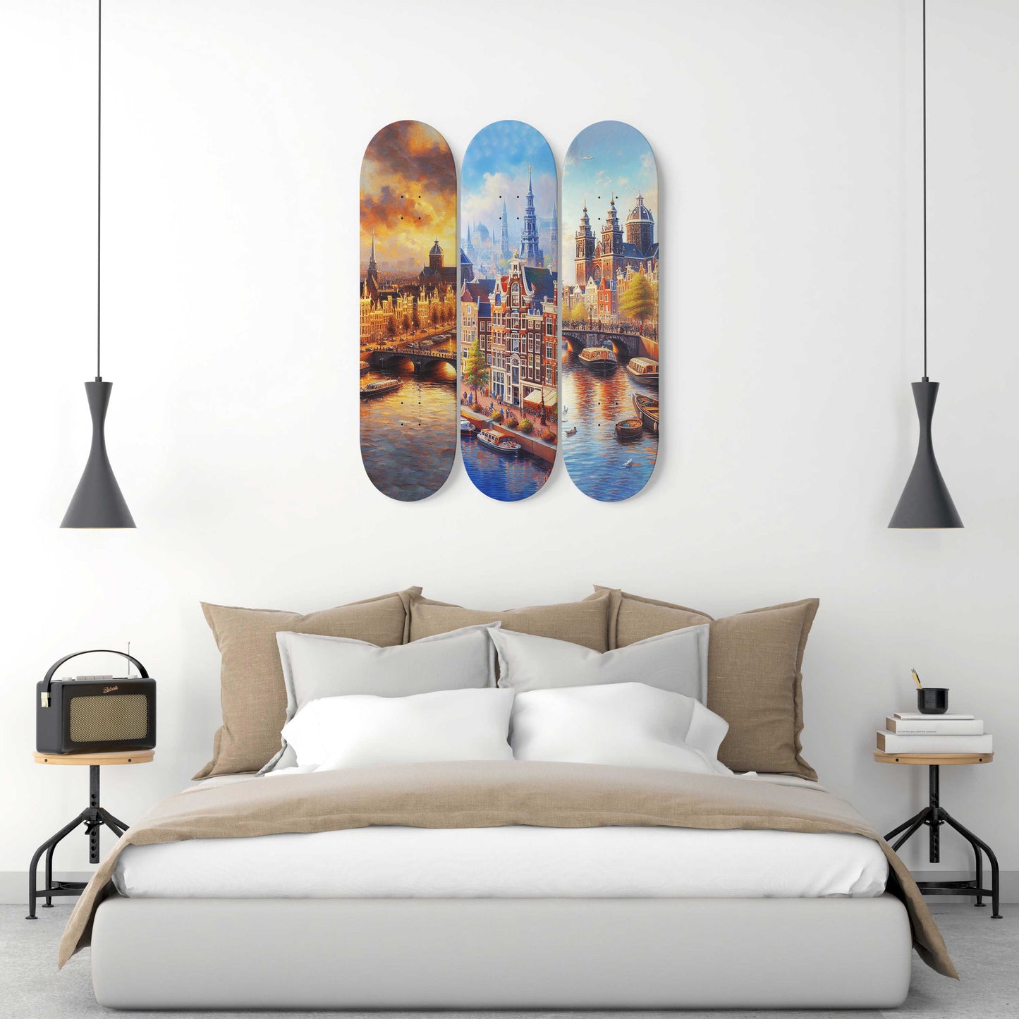 Amsterdam Cityscaper 3-Deck Skateboard Wall Art