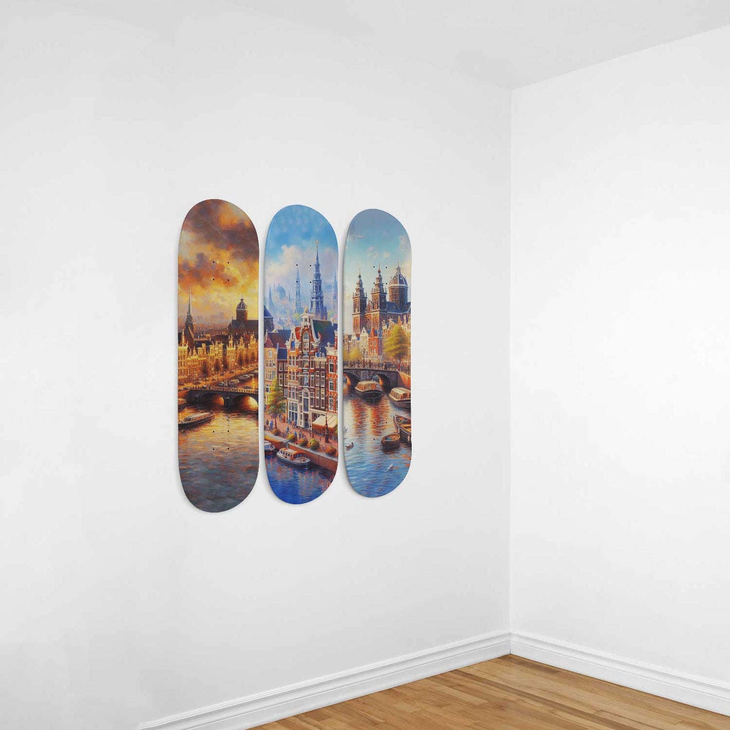 Amsterdam Cityscaper 3-Deck Skateboard Wall Art