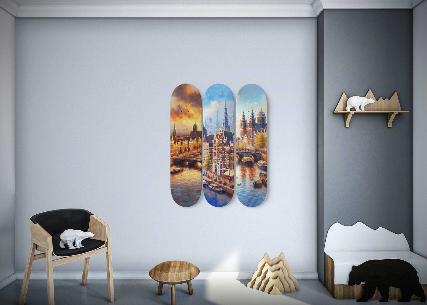 Amsterdam Cityscaper 3-Deck Skateboard Wall Art