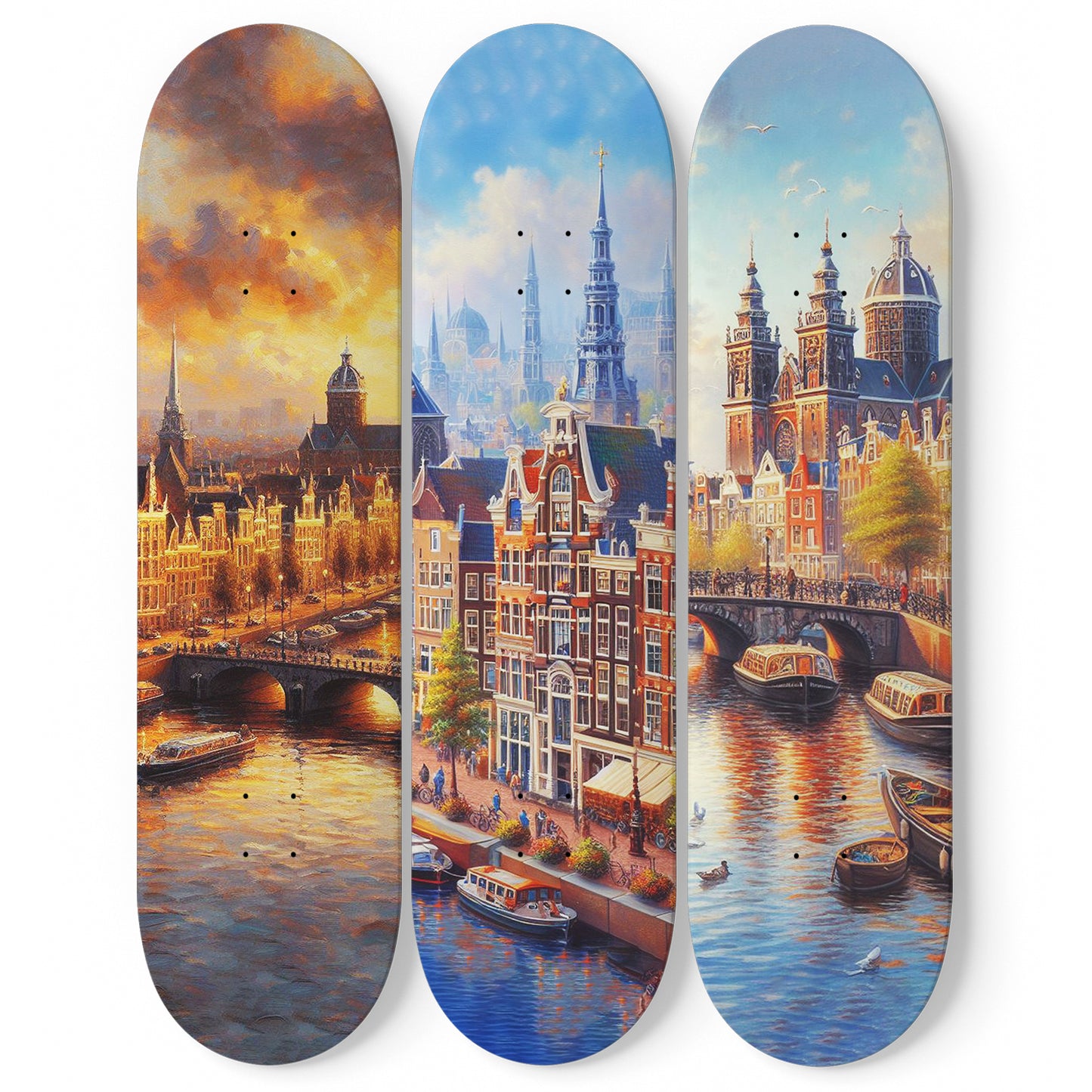Amsterdam Cityscaper 3-Deck Skateboard Wall Art