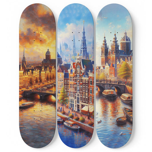 Amsterdam Cityscaper 3-Deck Skateboard Wall Art