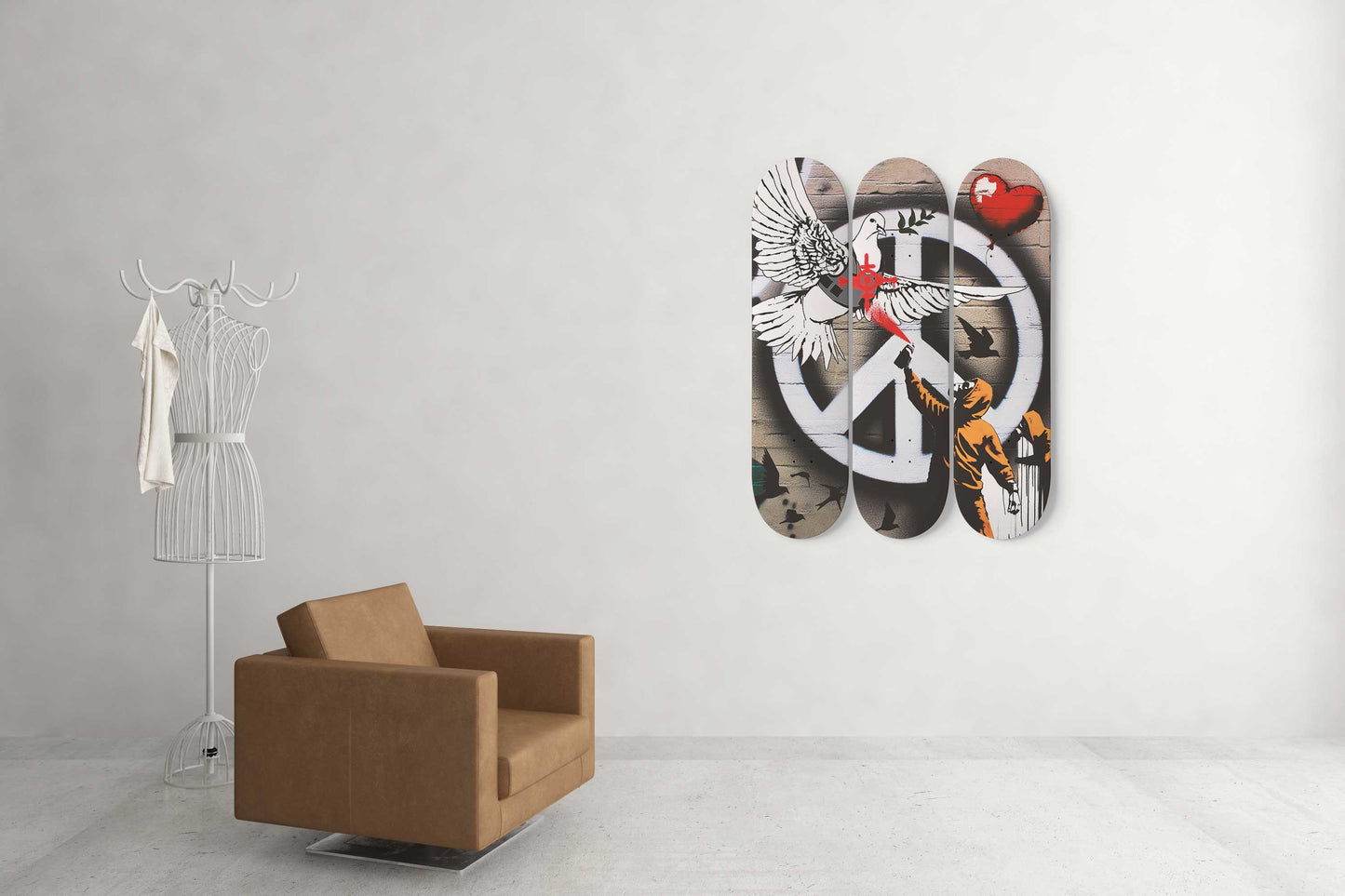 Banksy Armored Dove of Peace 3 Deck Skateboard Wall Art: A Symbol of Artistic Protest