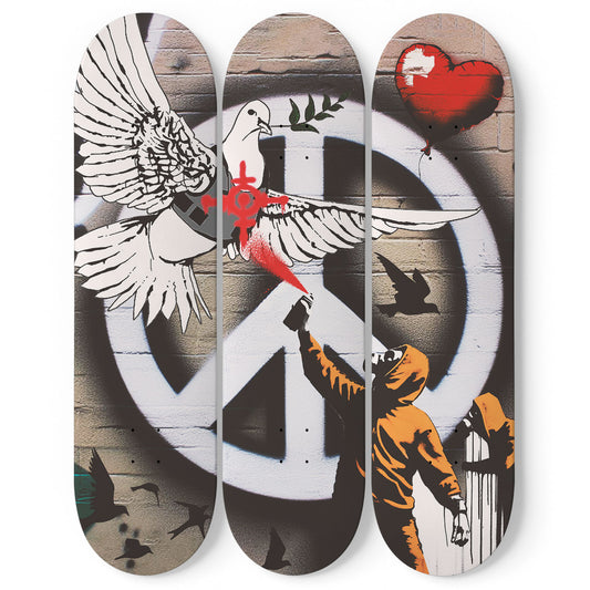 Banksy Armored Dove of Peace 3 Deck Skateboard Wall Art: A Symbol of Artistic Protest