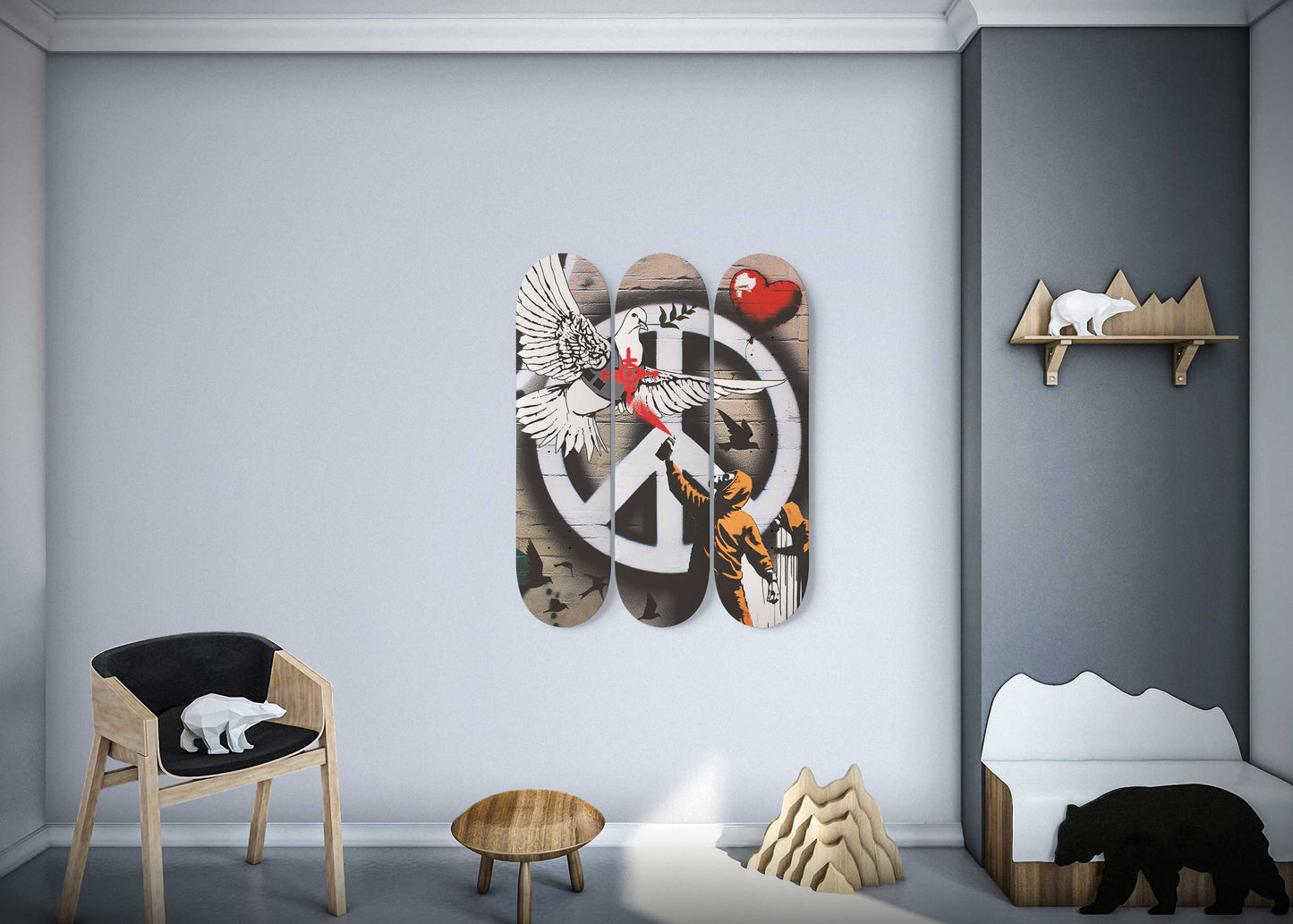Banksy Armored Dove of Peace 3 Deck Skateboard Wall Art: A Symbol of Artistic Protest