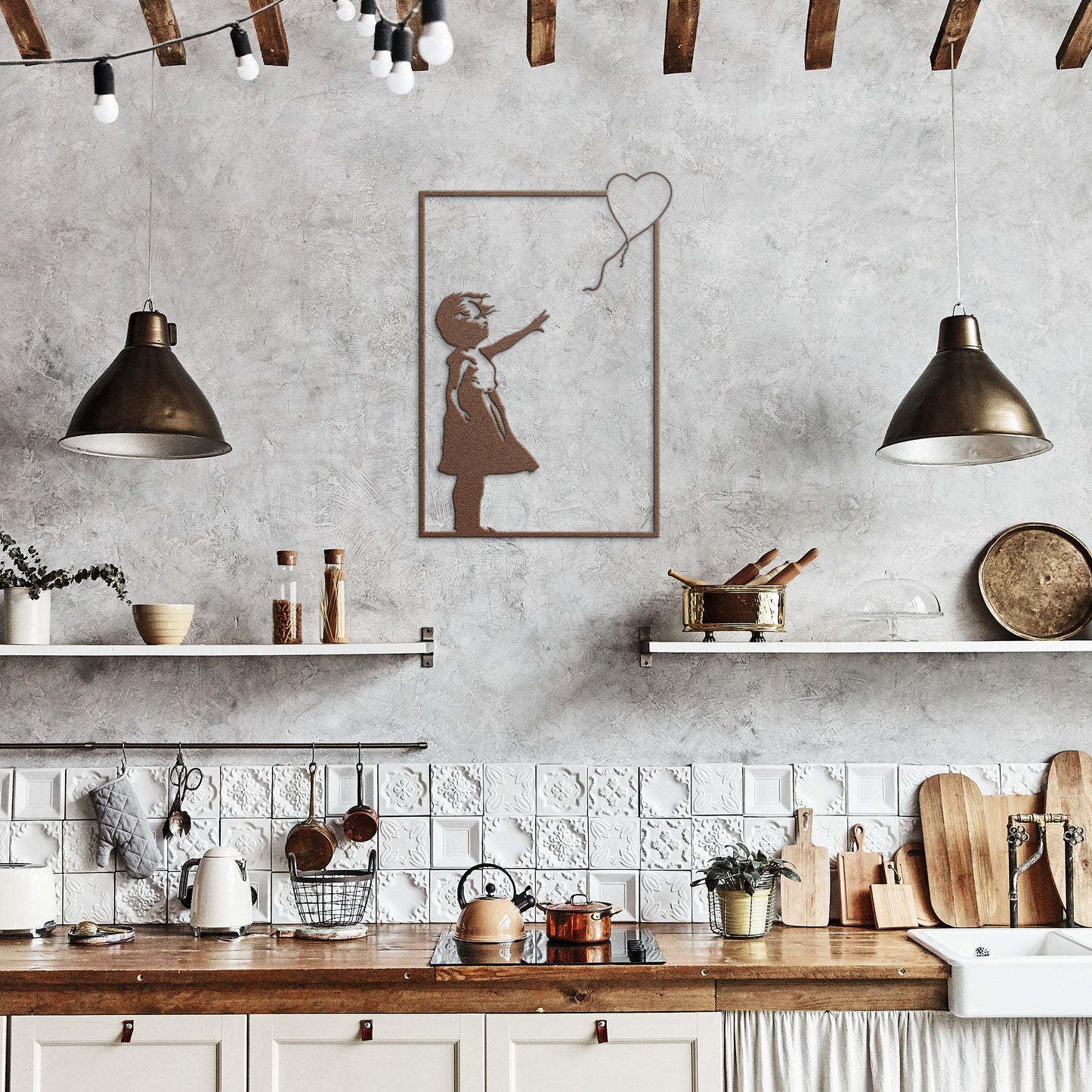 Bansky Girl with Balloon Metal Wall Art