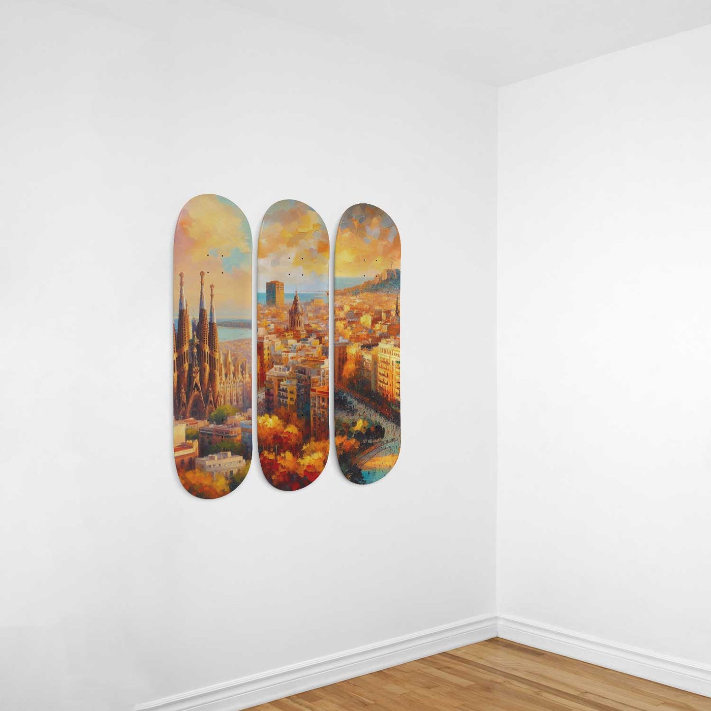 Barcelona Cityscaper 3-Deck Skateboard Wall Art