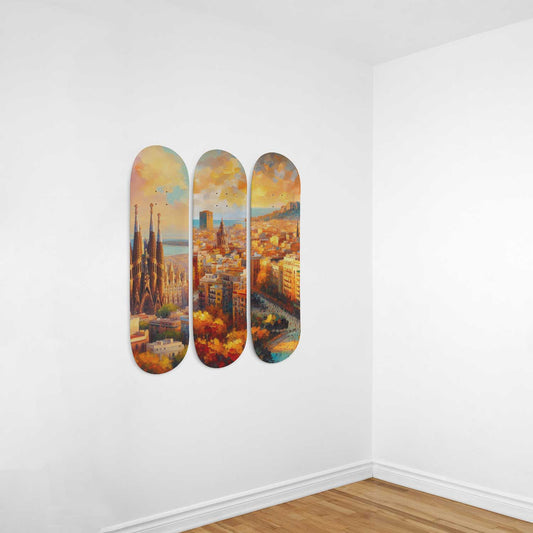 Barcelona Cityscaper 3-Deck Skateboard Wall Art