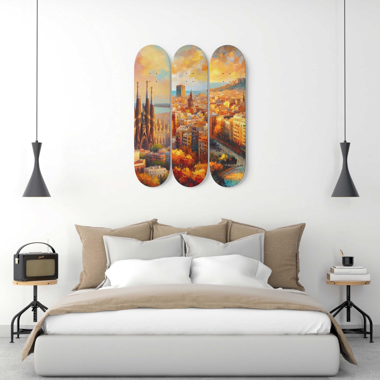 Barcelona Cityscaper 3-Deck Skateboard Wall Art