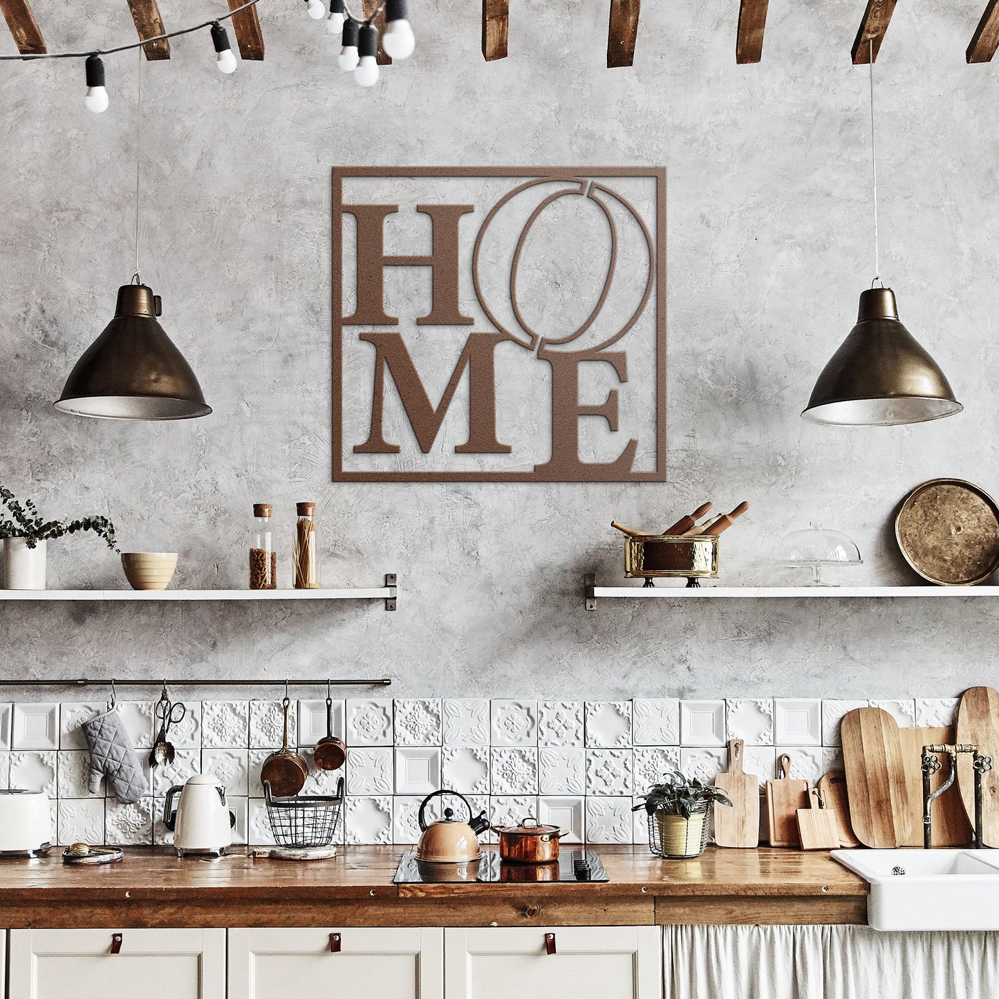 Beautiful HOME text Display Metal Wall Art