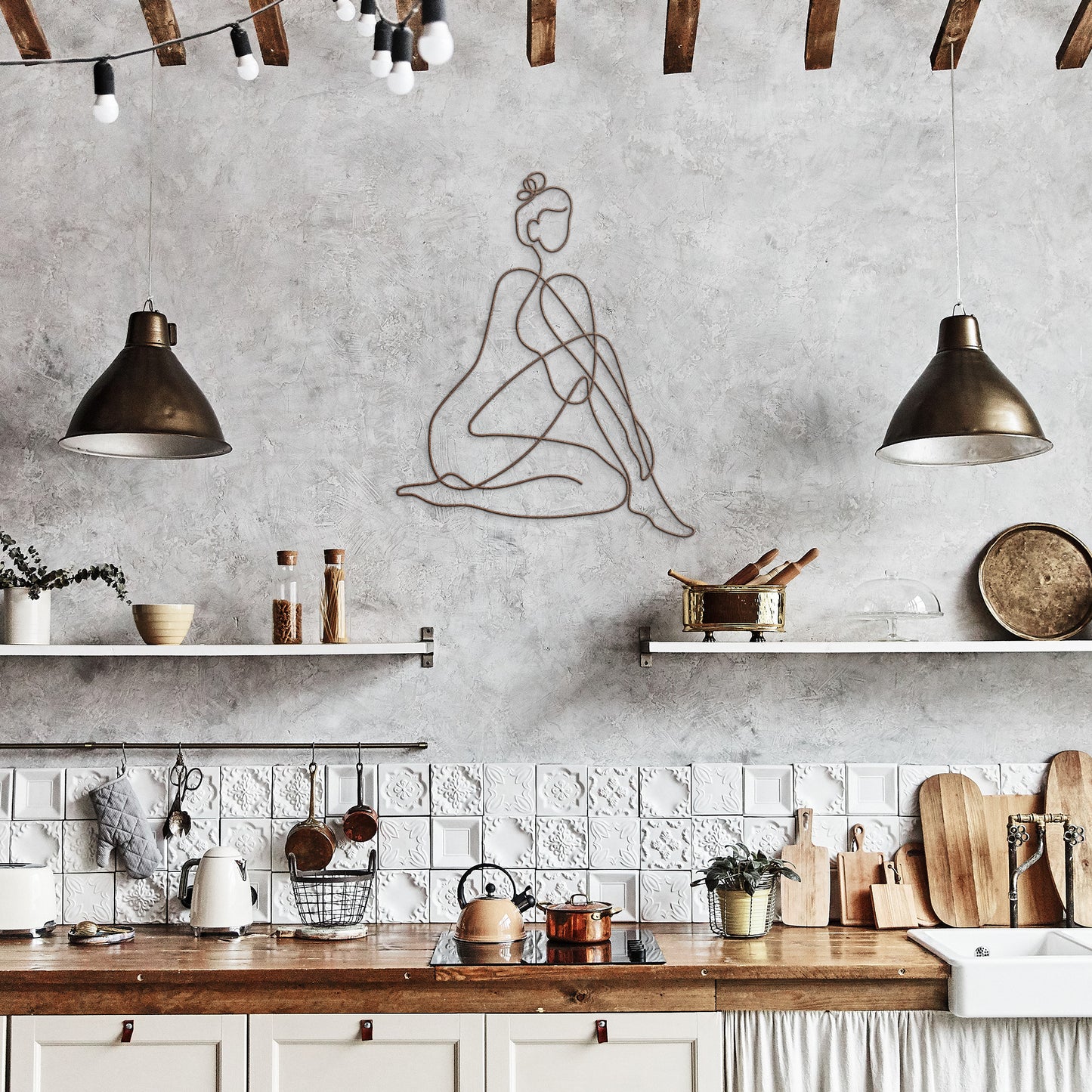 Beautiful Lady One Line Metal Wall Art