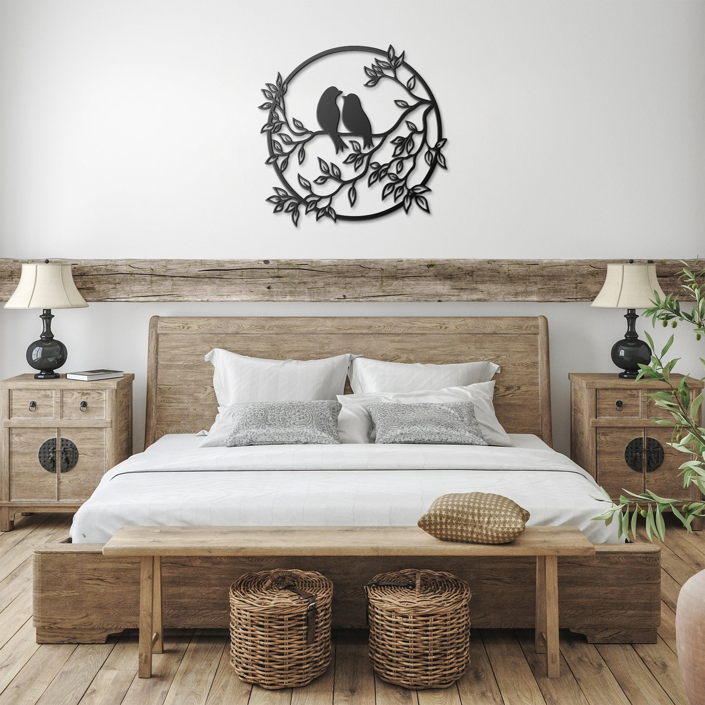 Bird Lovers on a Tree Branch Metal Wall Art