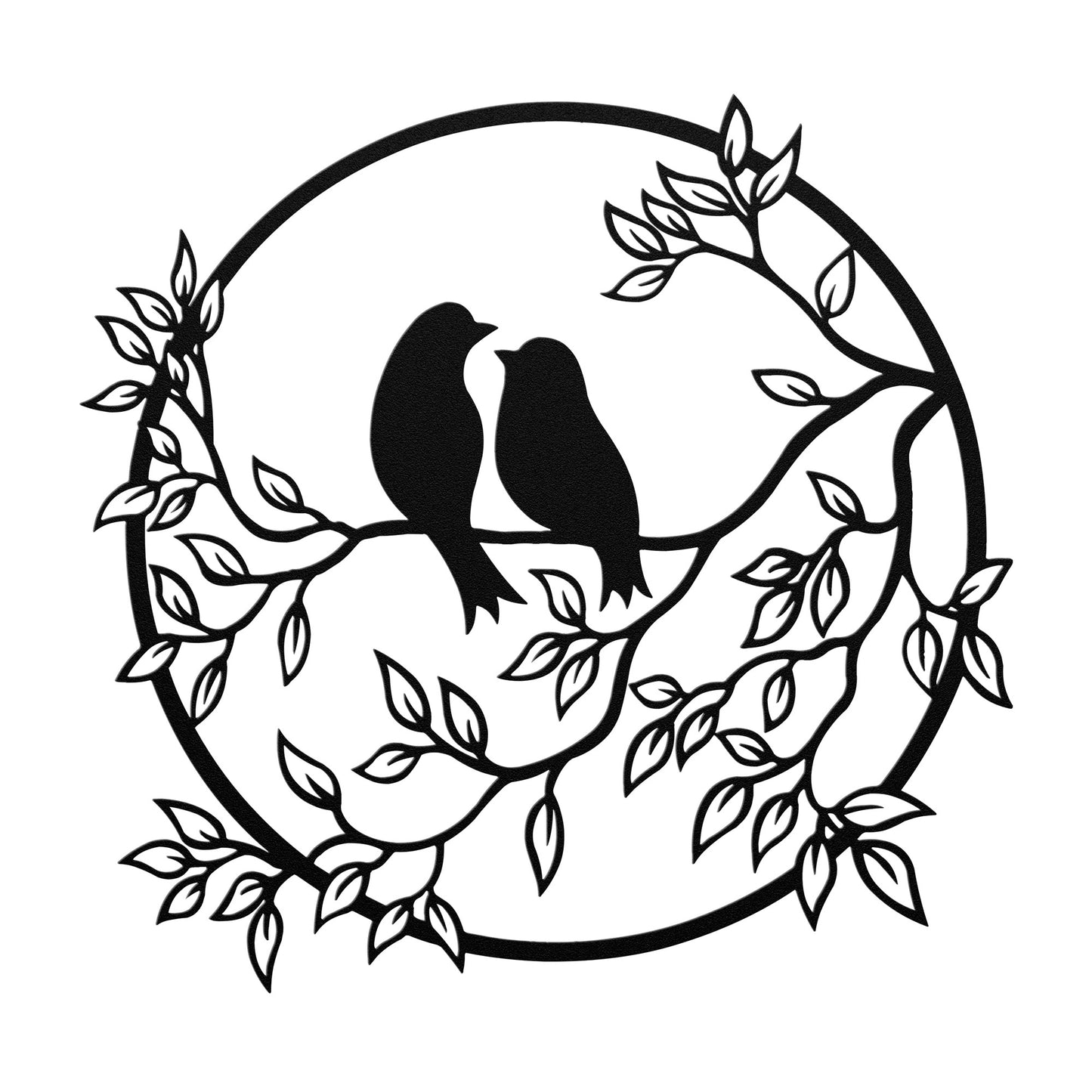 Bird Lovers on a Tree Branch Metal Wall Art