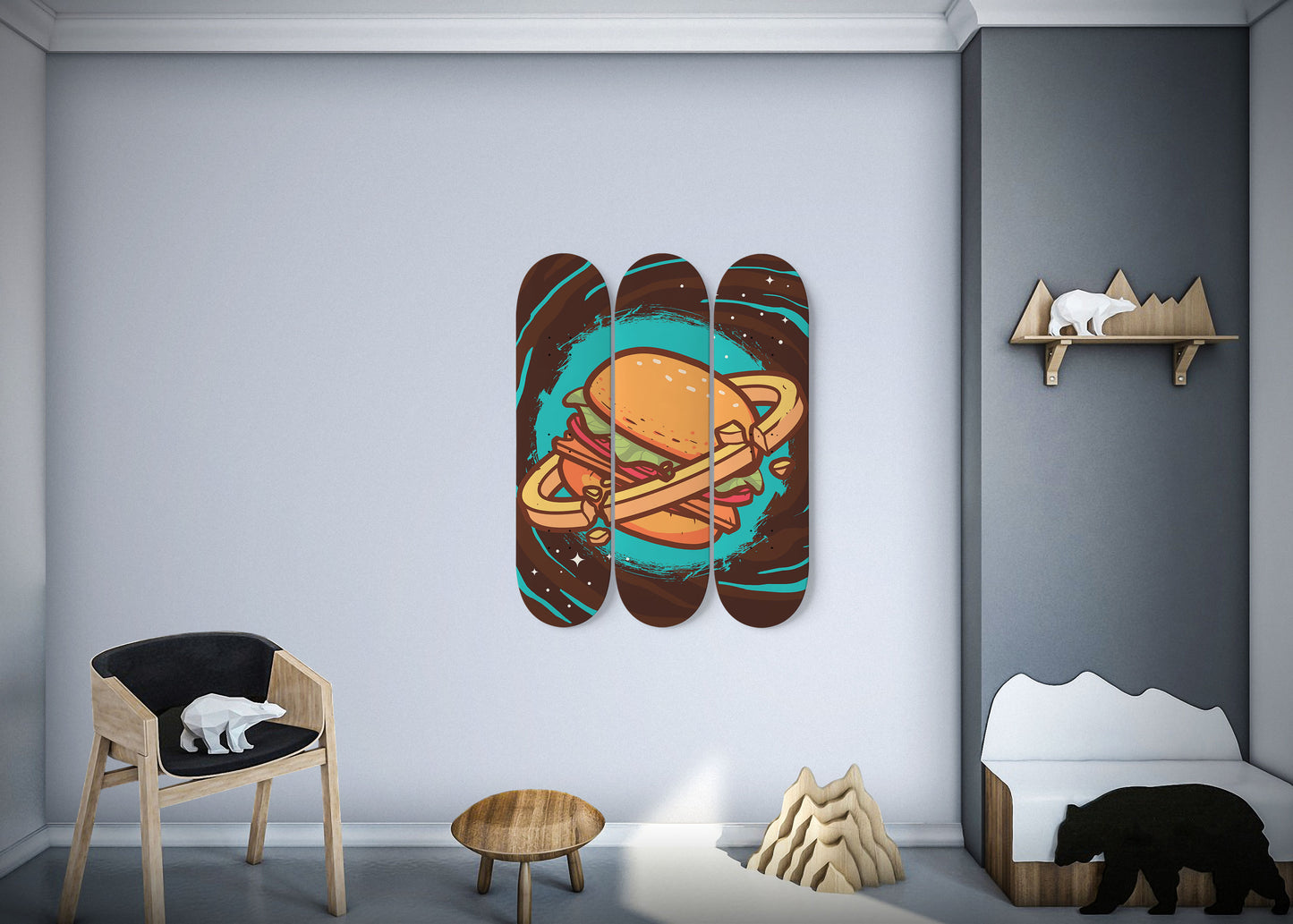 Burger Planet 3 Deck Skateboard Wall Art :Deliciously Unique Urban Decor