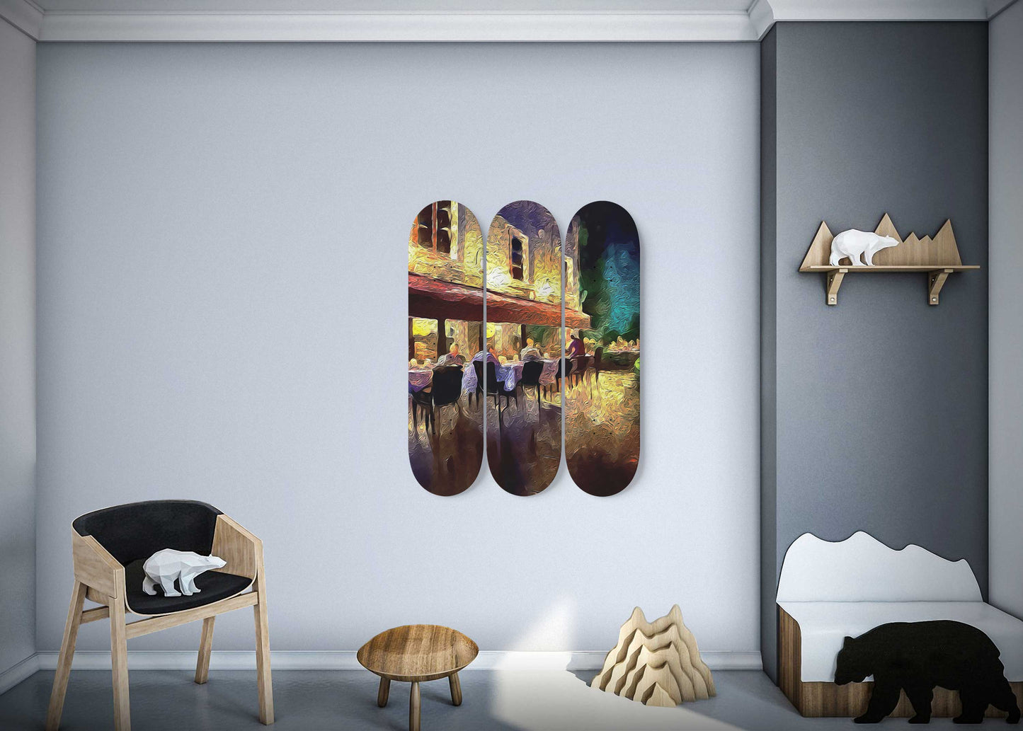 Van Gogh Cafe-Terrace 3-Deck Skateboard Wall Art: Unique, Elegant Design