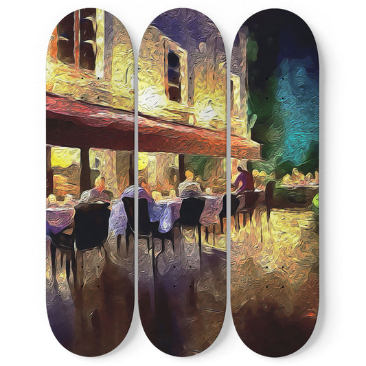 Van Gogh Cafe-Terrace 3-Deck Skateboard Wall Art: Unique, Elegant Design