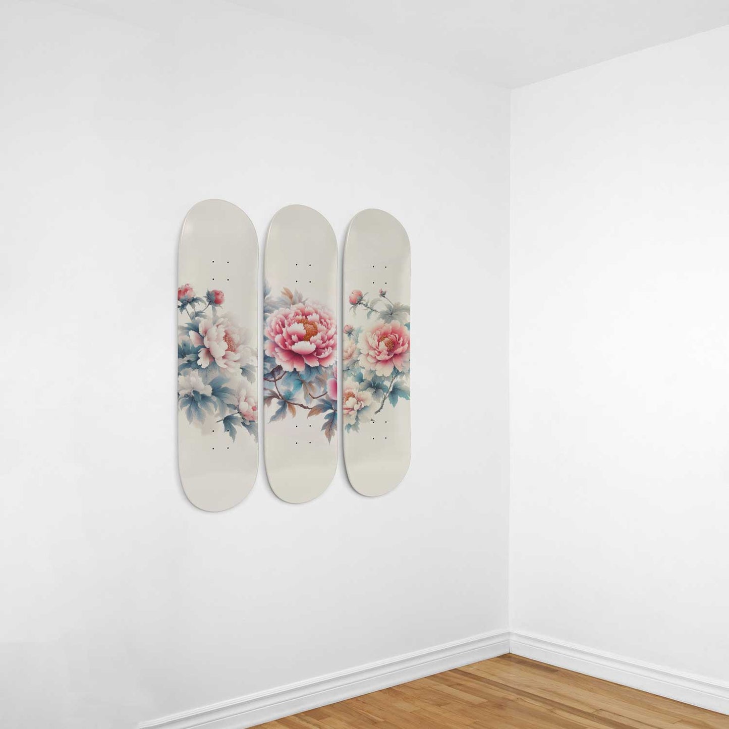 Chinese Peony 3-Deck Skateboard Wall Art