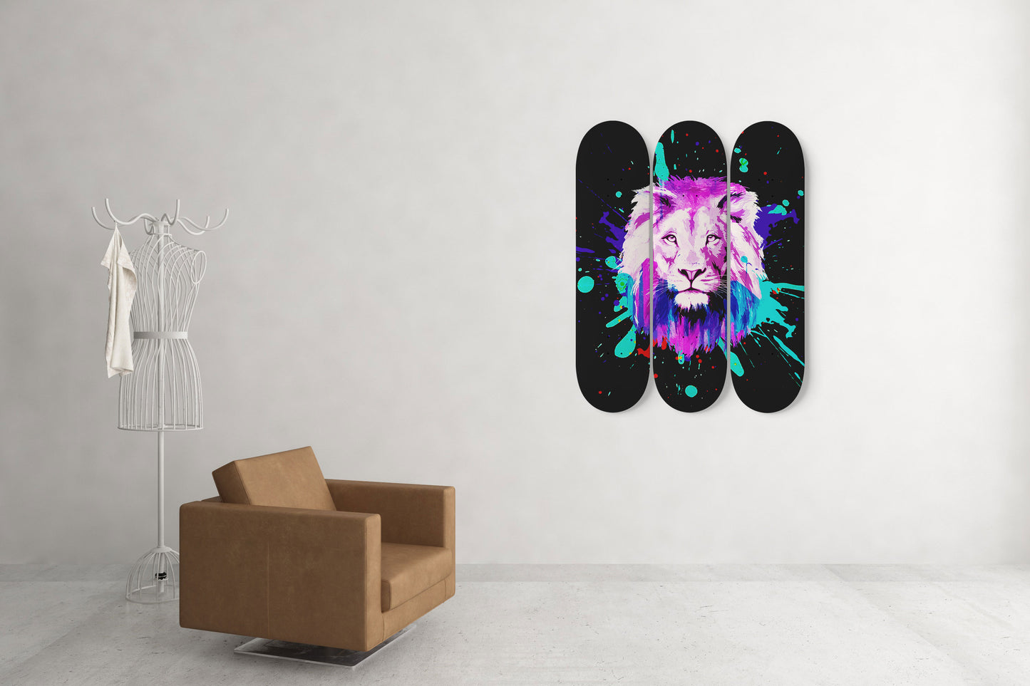 Lion Pride #1.0 3-Deck Skateboard Wall Art: Vibrant, Colorful Design