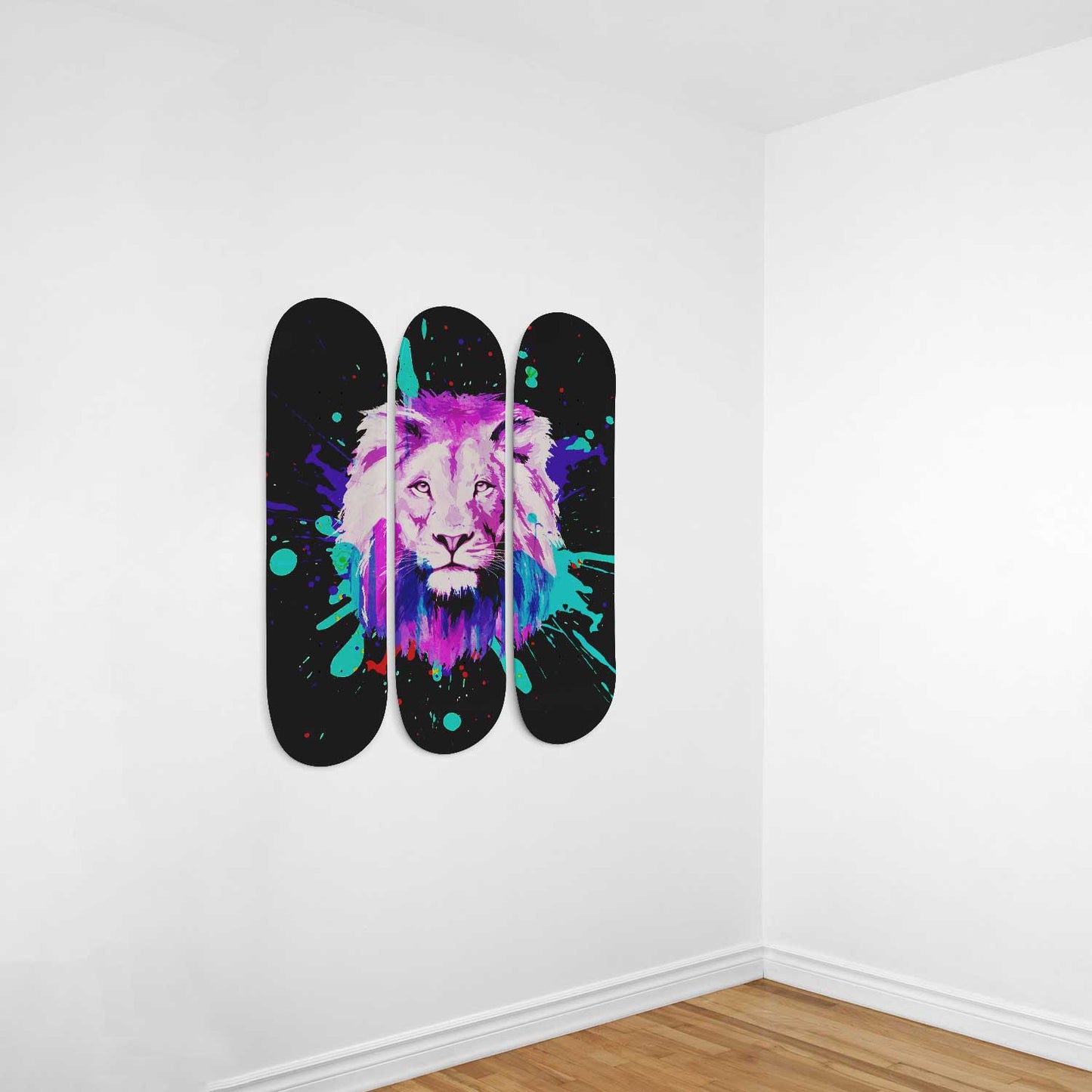 Lion Pride #1.0 3-Deck Skateboard Wall Art: Vibrant, Colorful Design