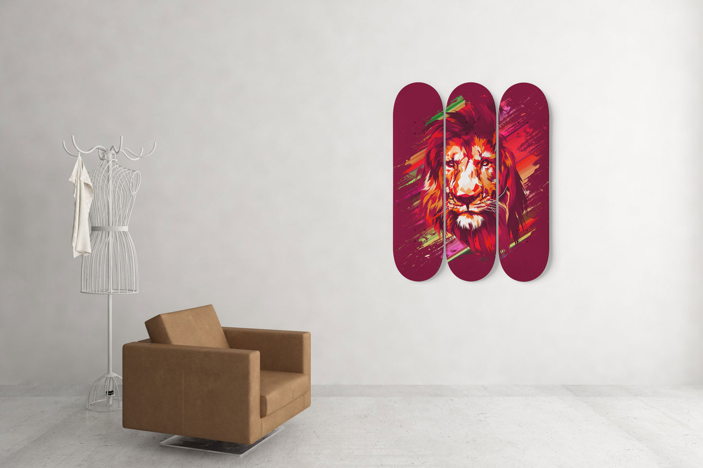 Lion Pride #2.0 3-Deck Skateboard Wall Art: Vibrant, Colorful Design