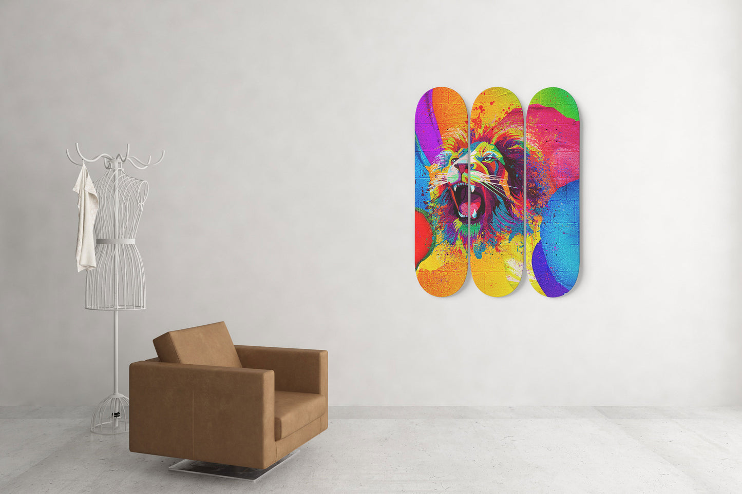 Lion Pride #4.0 3-Deck Skateboard Wall Art: Vibrant, Colorful Design