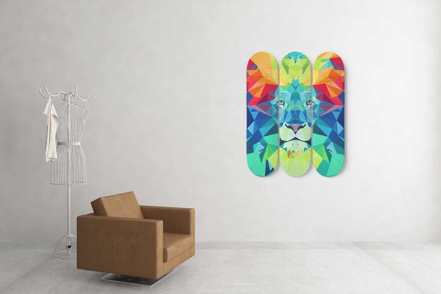 Lion Pride #5.0 3-Deck Skateboard Wall Art: Vibrant, Colorful Design