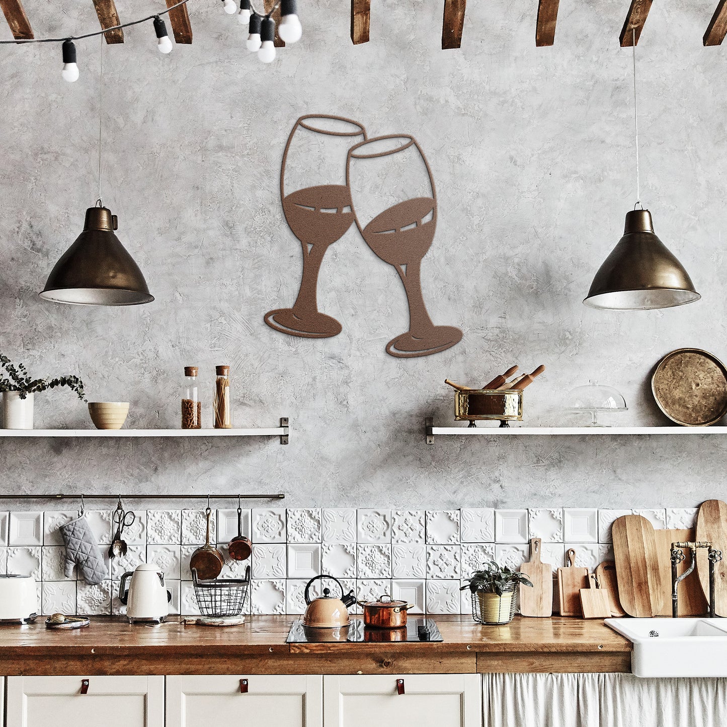 Couple Champagne Glass Metal Wall Art