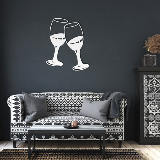 Couple Champagne Glass Metal Wall Art