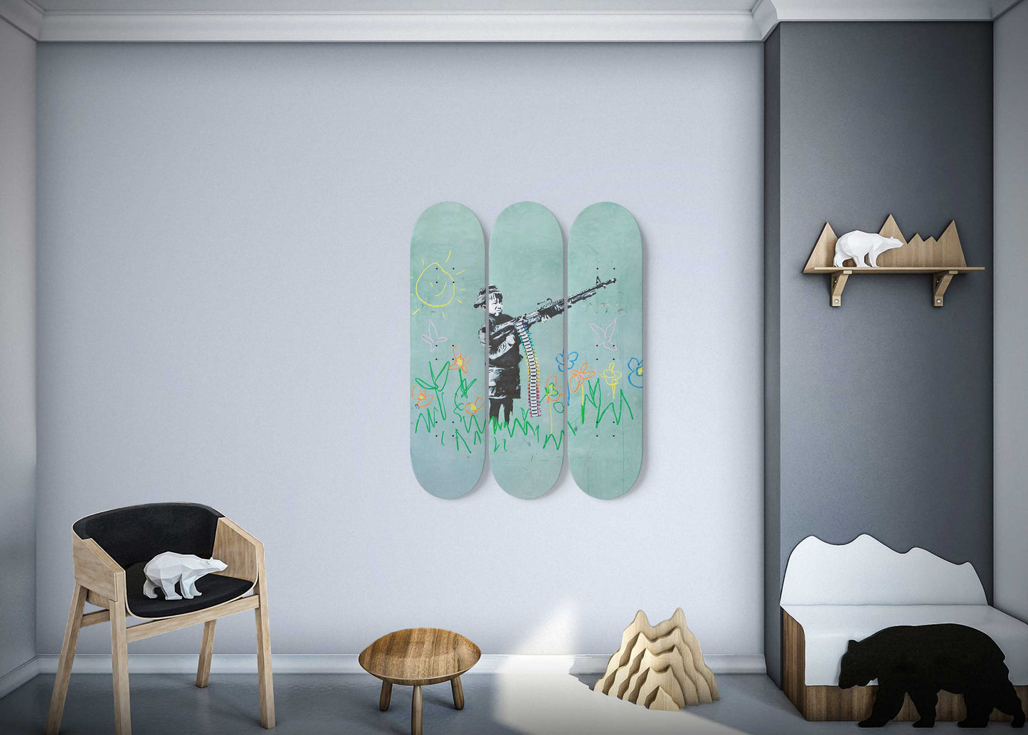 Banksy Crayon-Boy 3-Deck Skateboard Wall Art