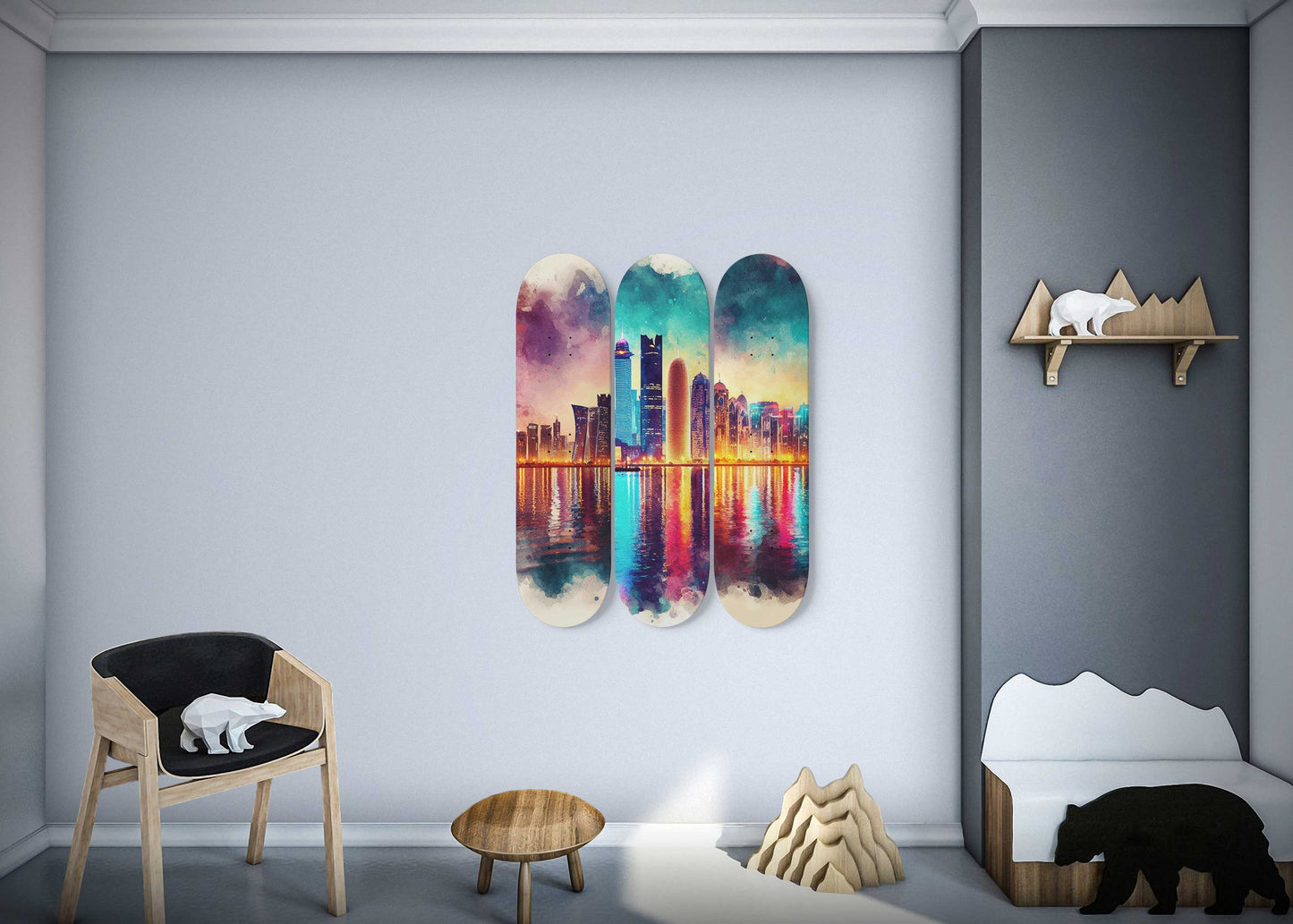 Doha  Cityscaper 3-Deck Skateboard Wall Art