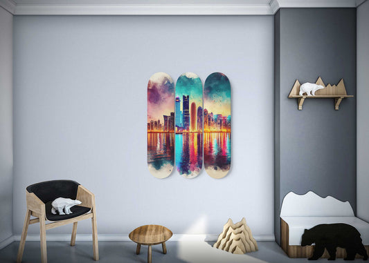 Doha  Cityscaper 3-Deck Skateboard Wall Art