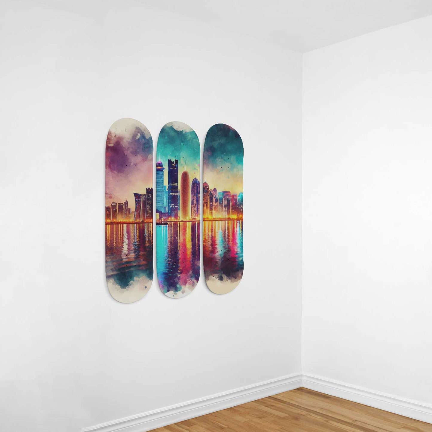 Doha  Cityscaper 3-Deck Skateboard Wall Art