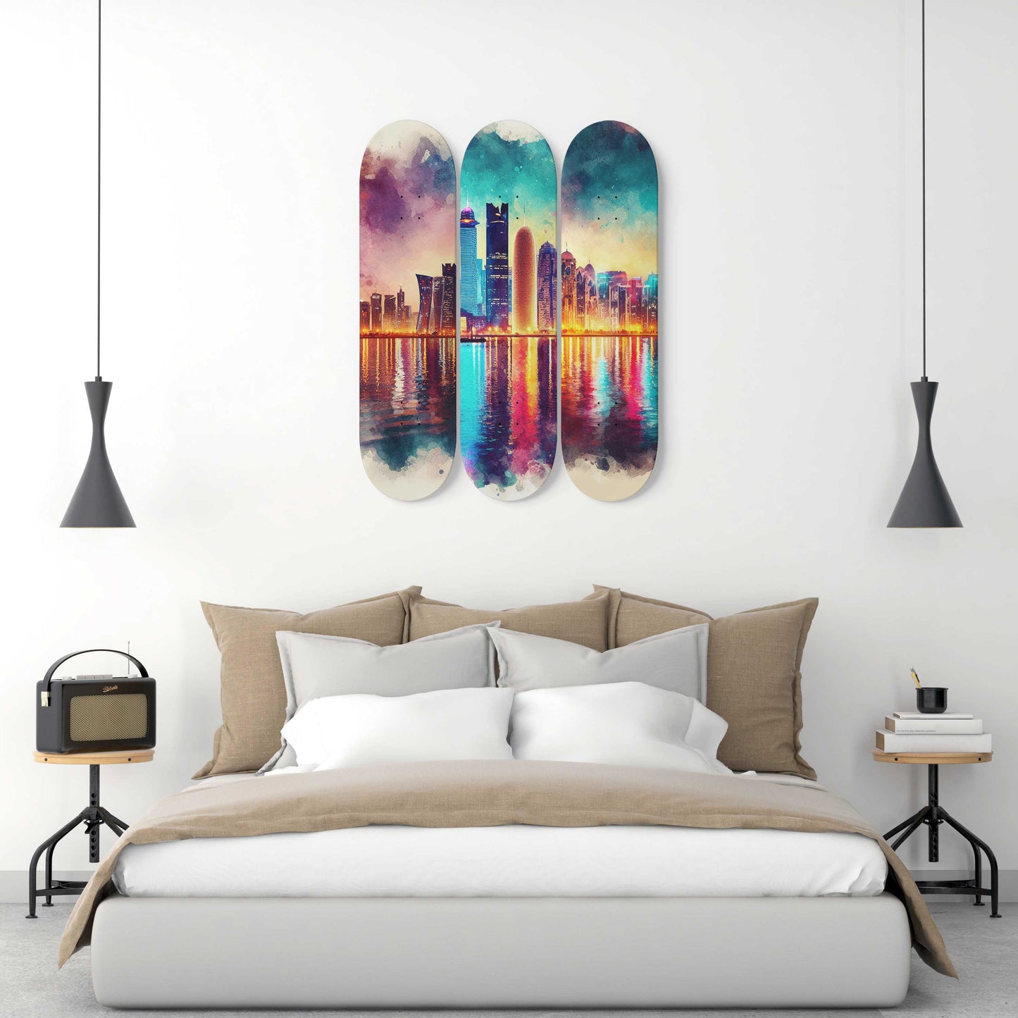 Doha  Cityscaper 3-Deck Skateboard Wall Art