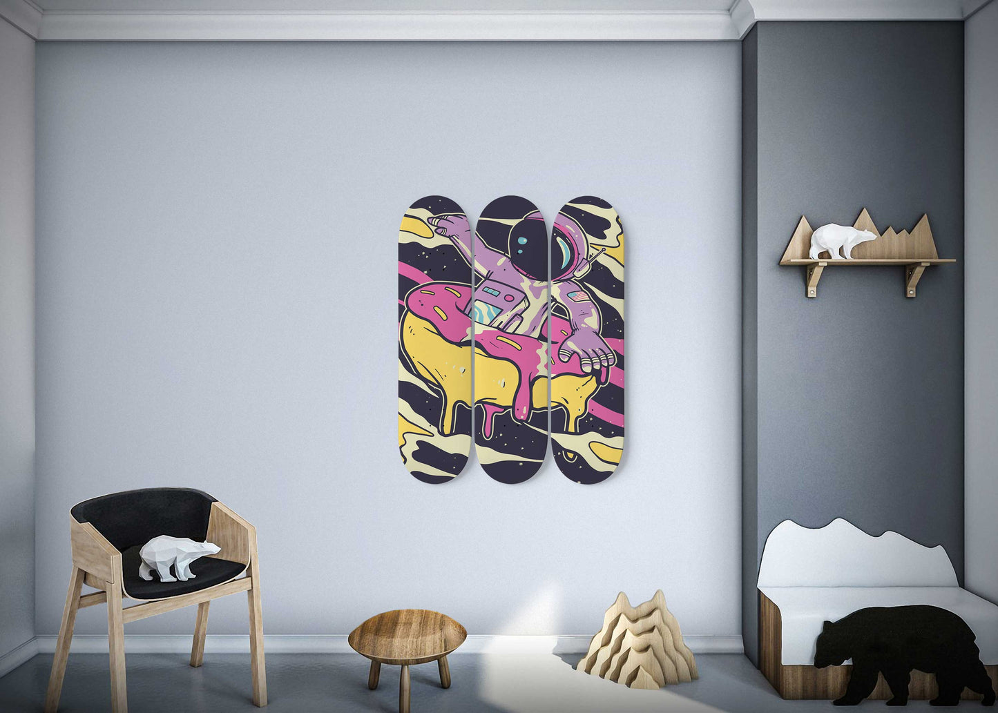 Donut Planet Adventure 3-Deck Skateboard Wall Art: A Delicious Journey