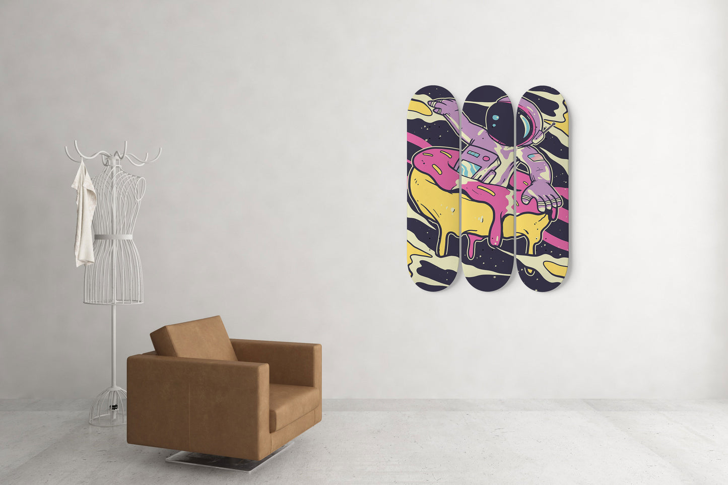 Donut Planet Adventure 3-Deck Skateboard Wall Art: A Delicious Journey