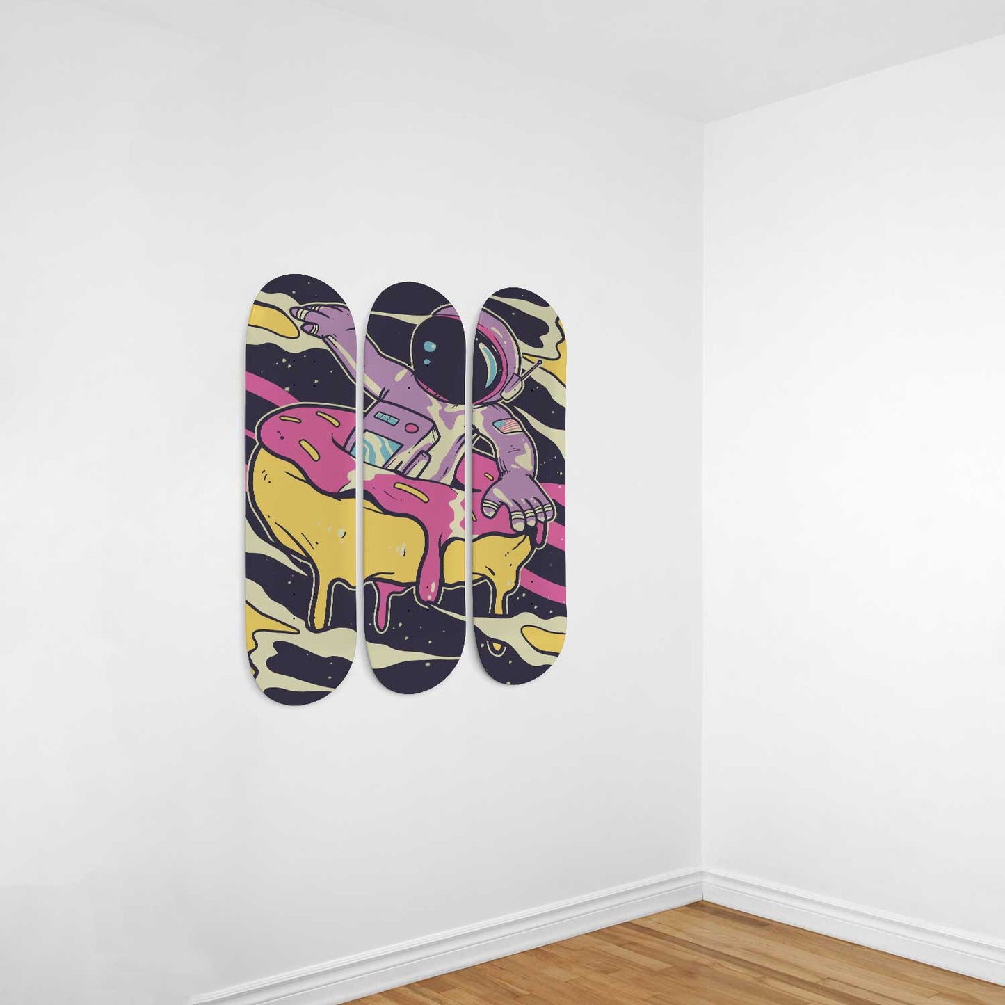 Donut Planet Adventure 3-Deck Skateboard Wall Art: A Delicious Journey
