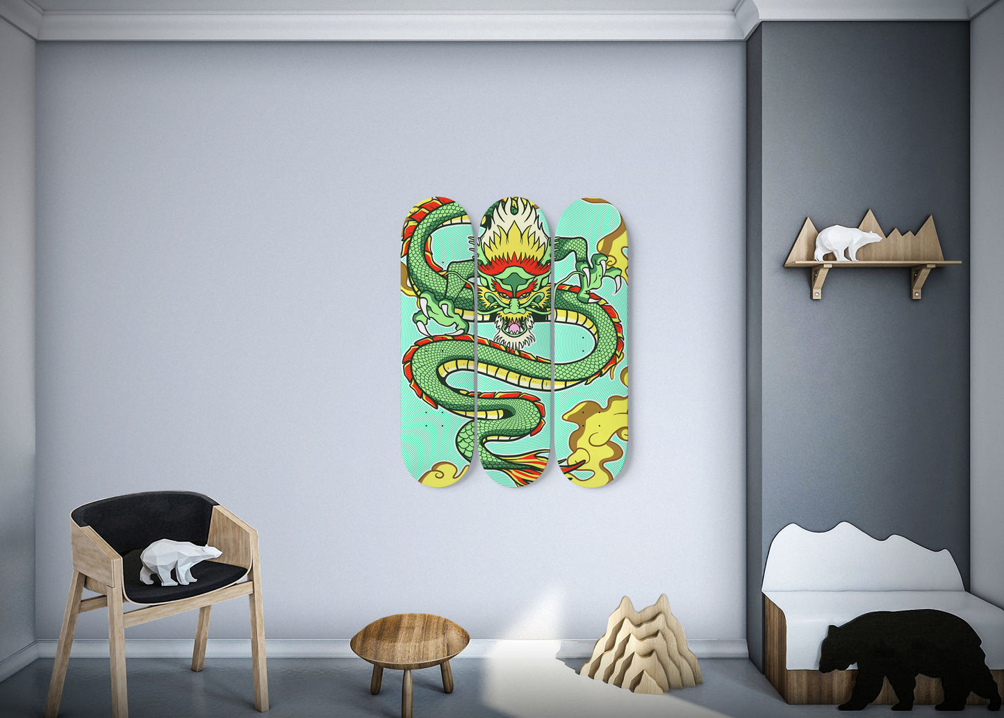 Dragon Shen long 3 Deck Skateboard Wall Art : Handcrafted Decor
