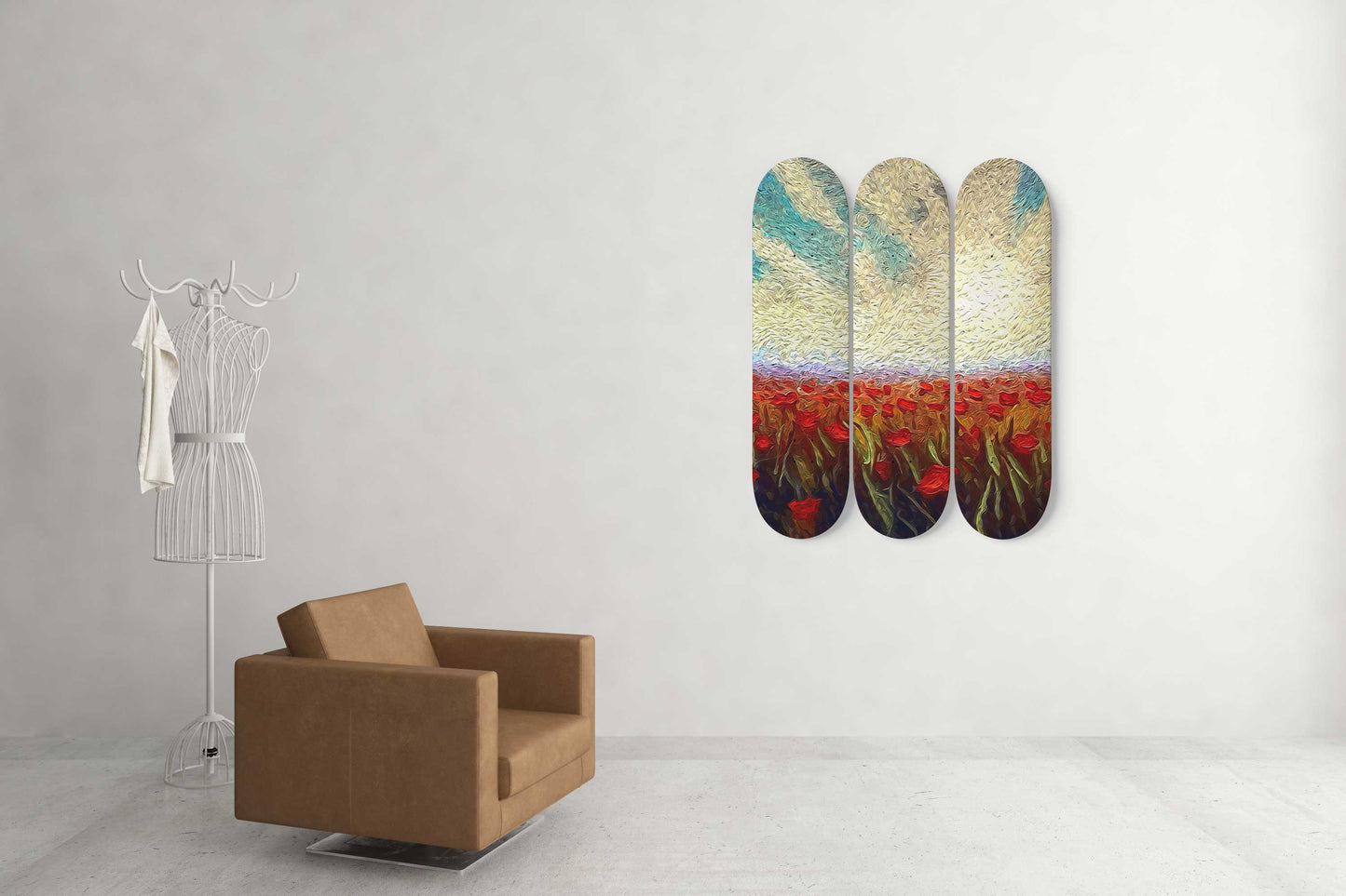 Van Gogh Field of Flowers 3-Deck Skateboard Wall Art: Floral Masterpiece