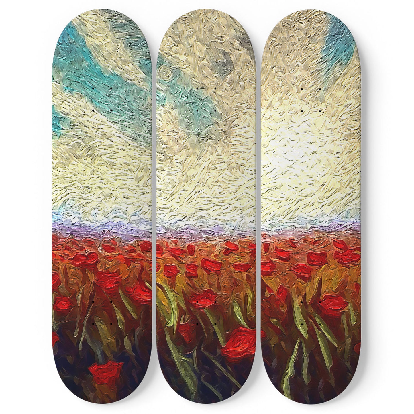 Van Gogh Field of Flowers 3-Deck Skateboard Wall Art: Floral Masterpiece