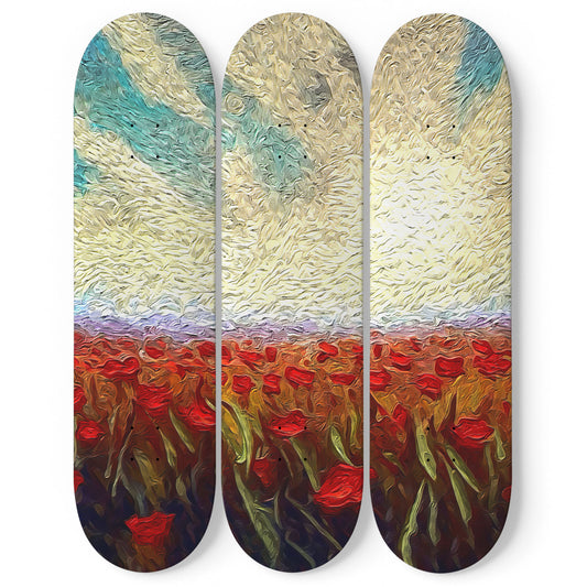 Van Gogh Field of Flowers 3-Deck Skateboard Wall Art: Floral Masterpiece