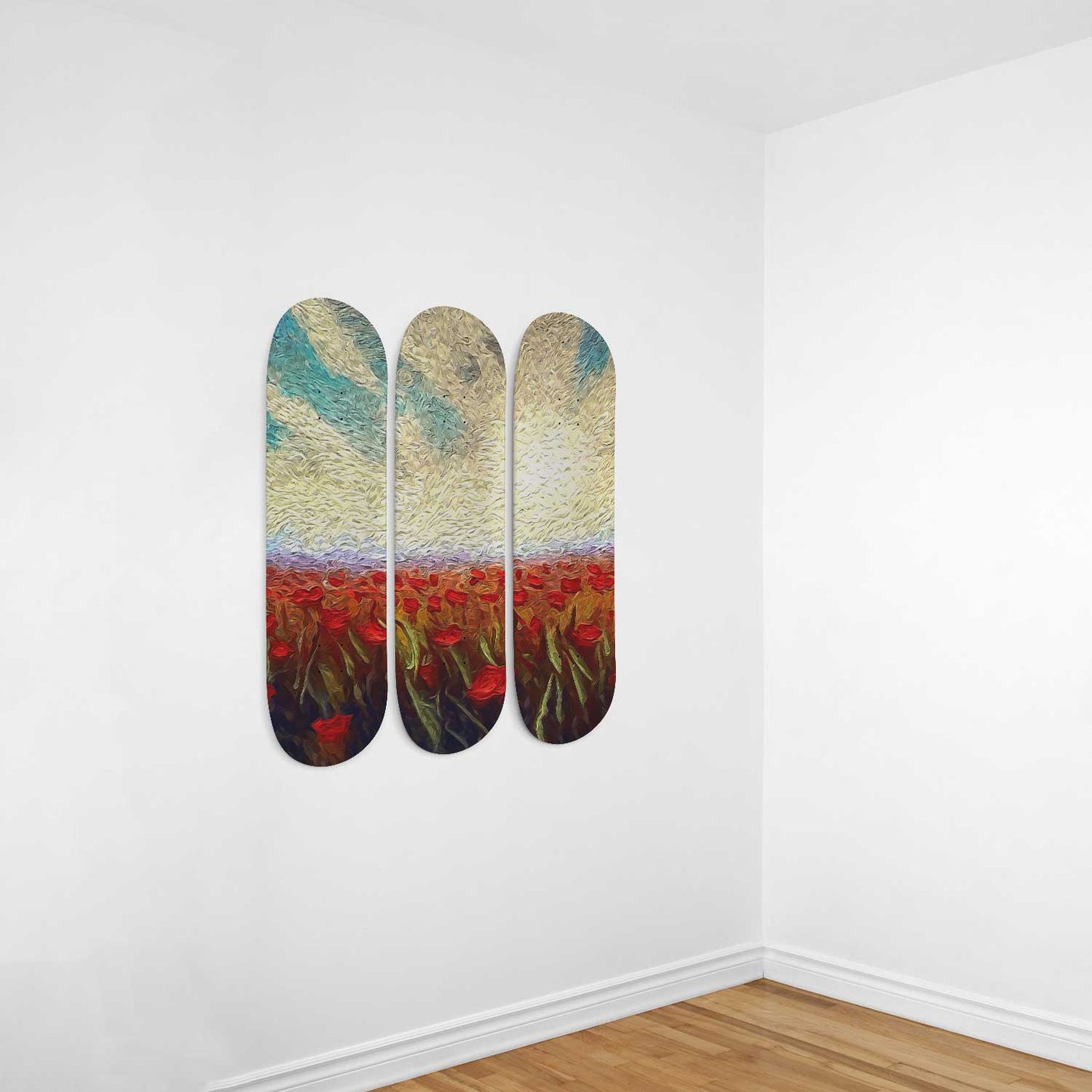 Van Gogh Field of Flowers 3-Deck Skateboard Wall Art: Floral Masterpiece