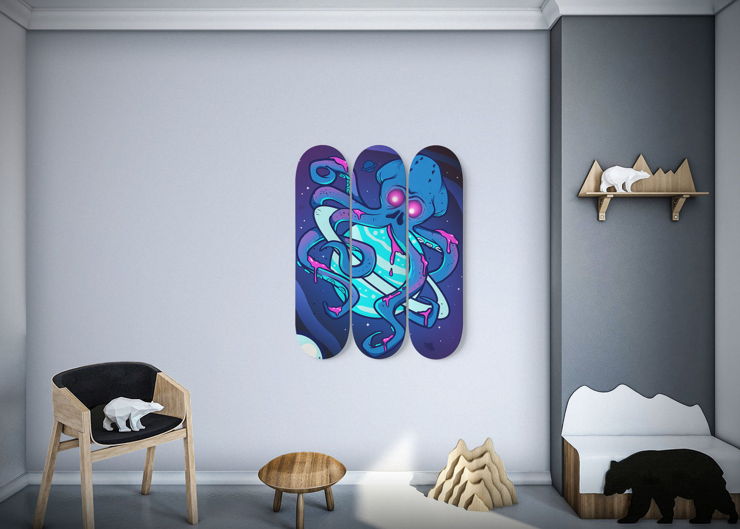 Galactic Tentacles 3 Deck Skateboard Wall Art : Ride the Cosmic Waves