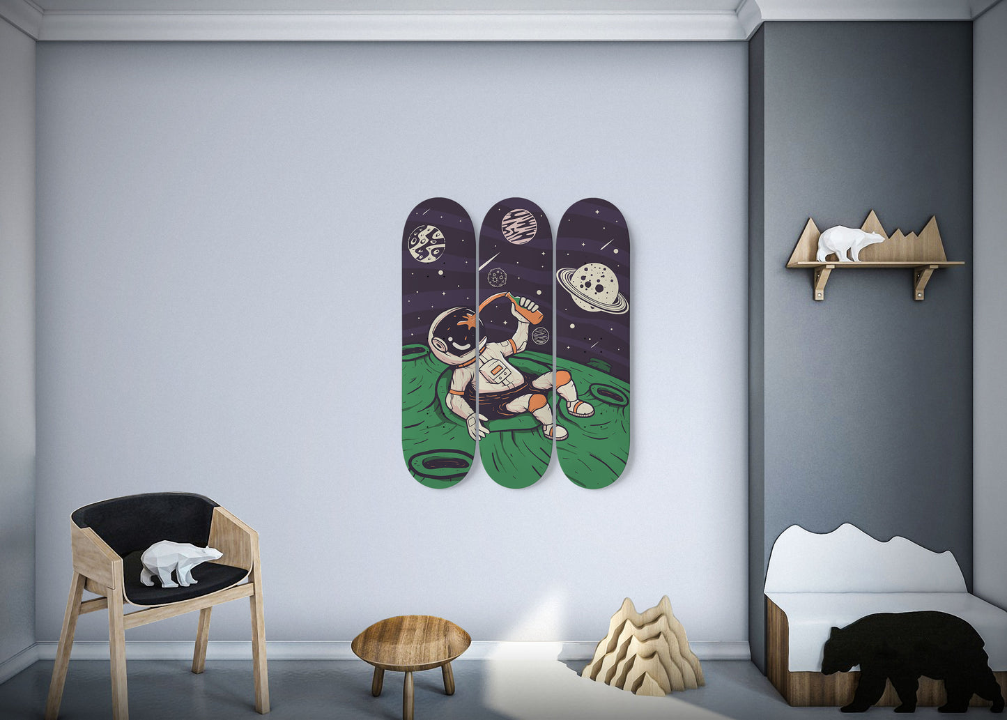 Galaxy Chillin 3 Deck Skateboard Wall Art :Elevate Your Space