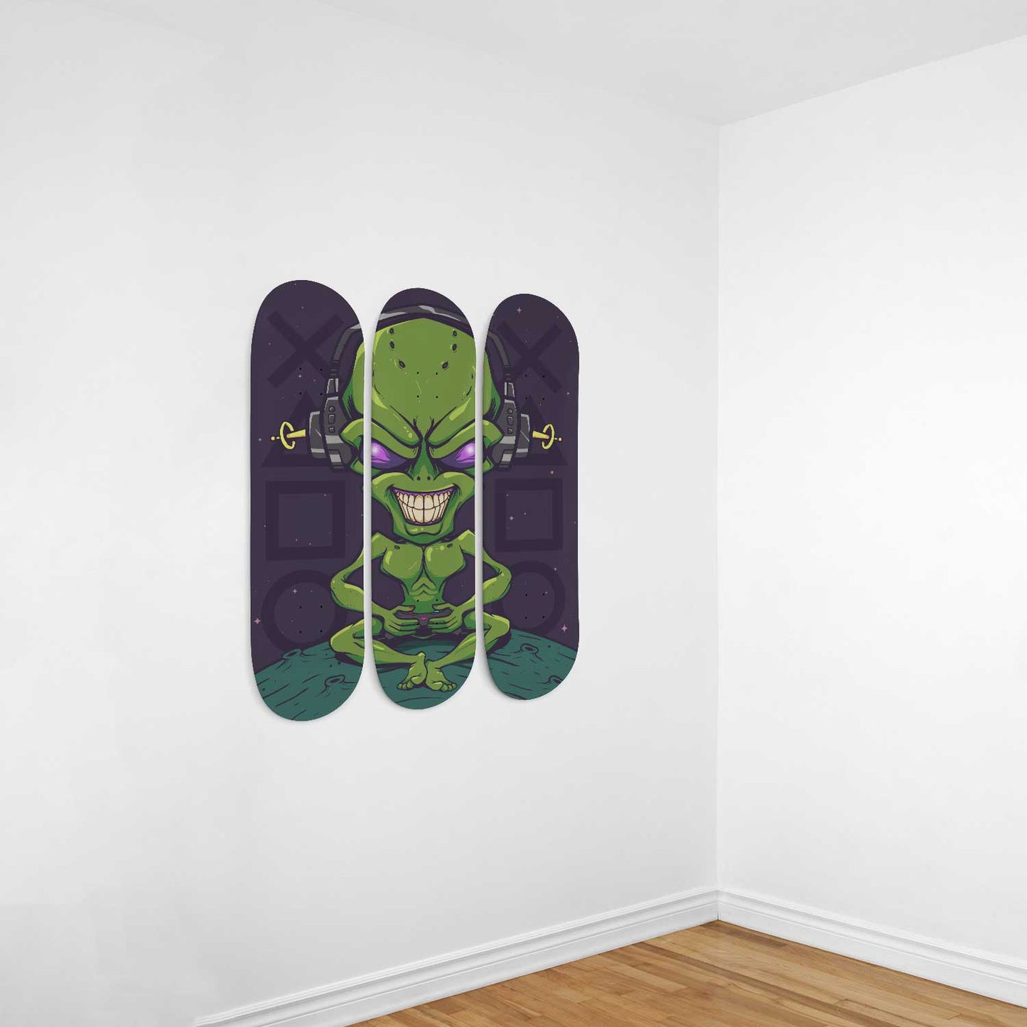 Galaxy Gaming 3 Deck Skateboard Wall Art: Level Up Your Space