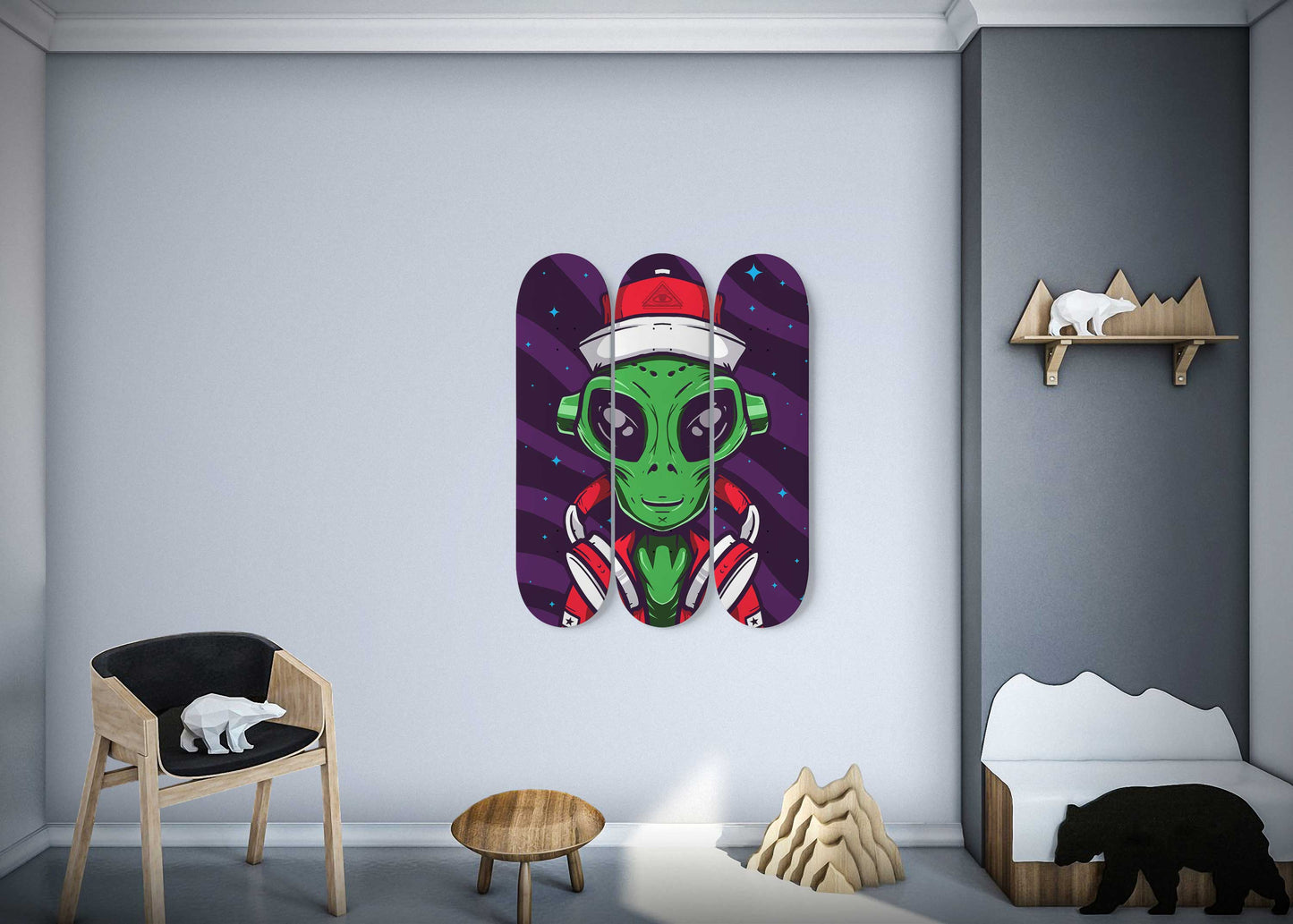 Galaxy Gaming 3 Deck Skateboard Wall Art: Level Up Your Space