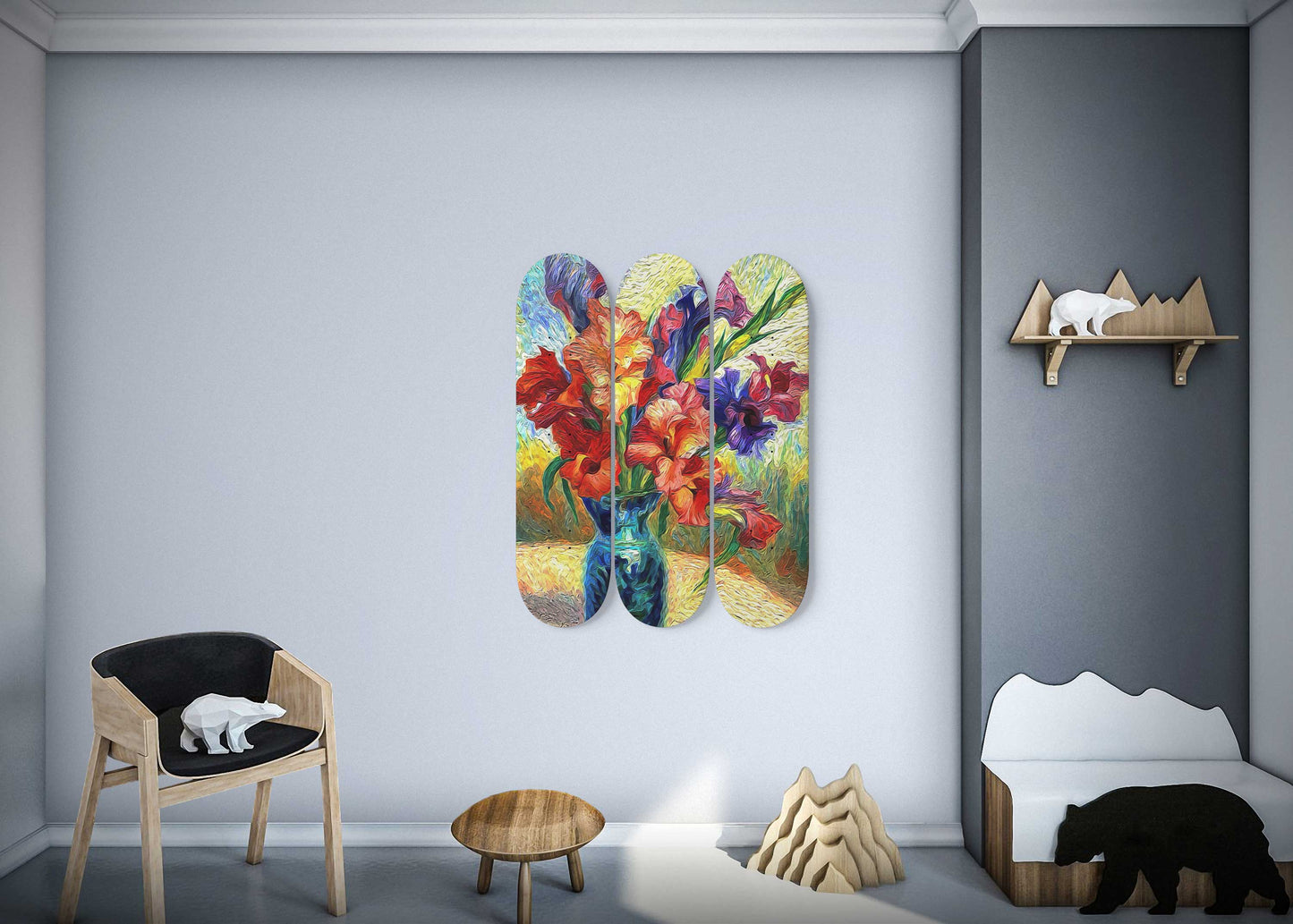 Van Gogh Gladioli Inside the Base 3-Deck Skateboard Wall Art: A Masterpiece With Floral Design