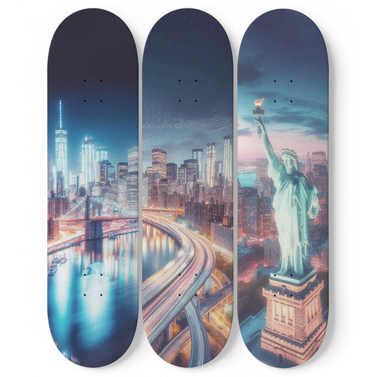 I Love New York  Cityscaper 3-Deck Skateboard Wall Art