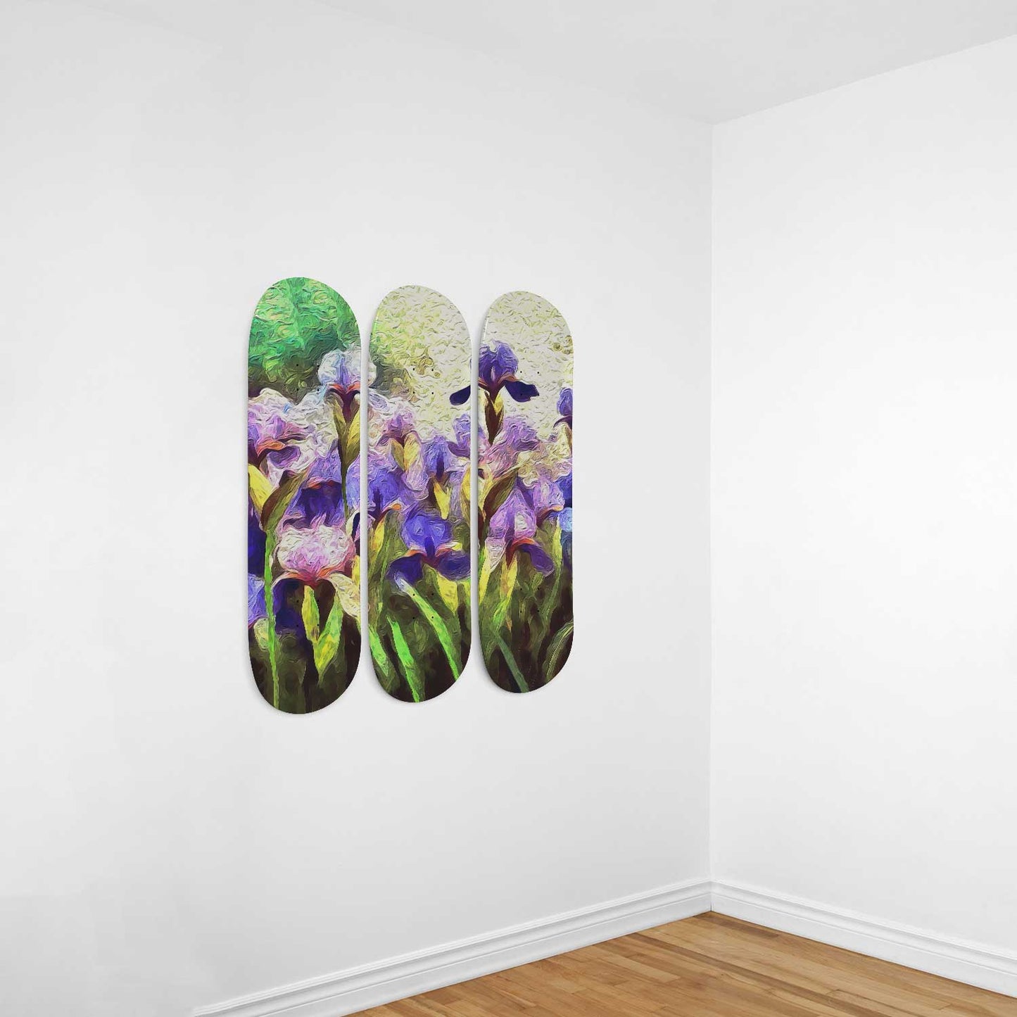 Van Gogh Irises Garden 3-Deck Skateboard Wall Art: Floral Decor