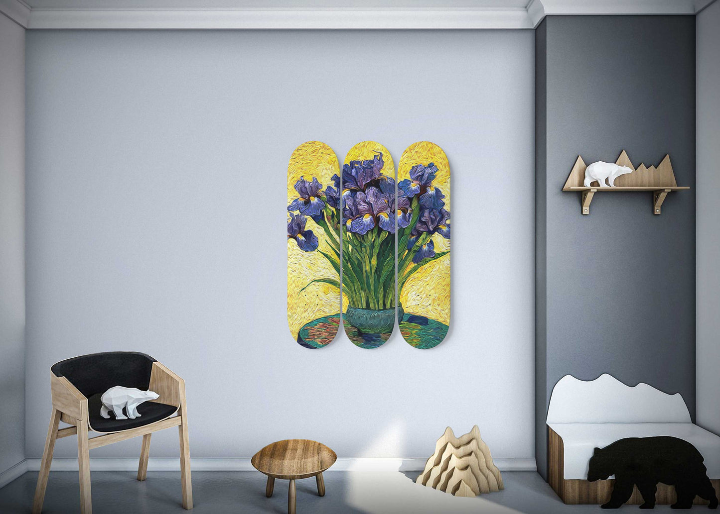 Van Gogh Irises in a Base 3-Deck Skateboard Wall Art: Beautiful Flower