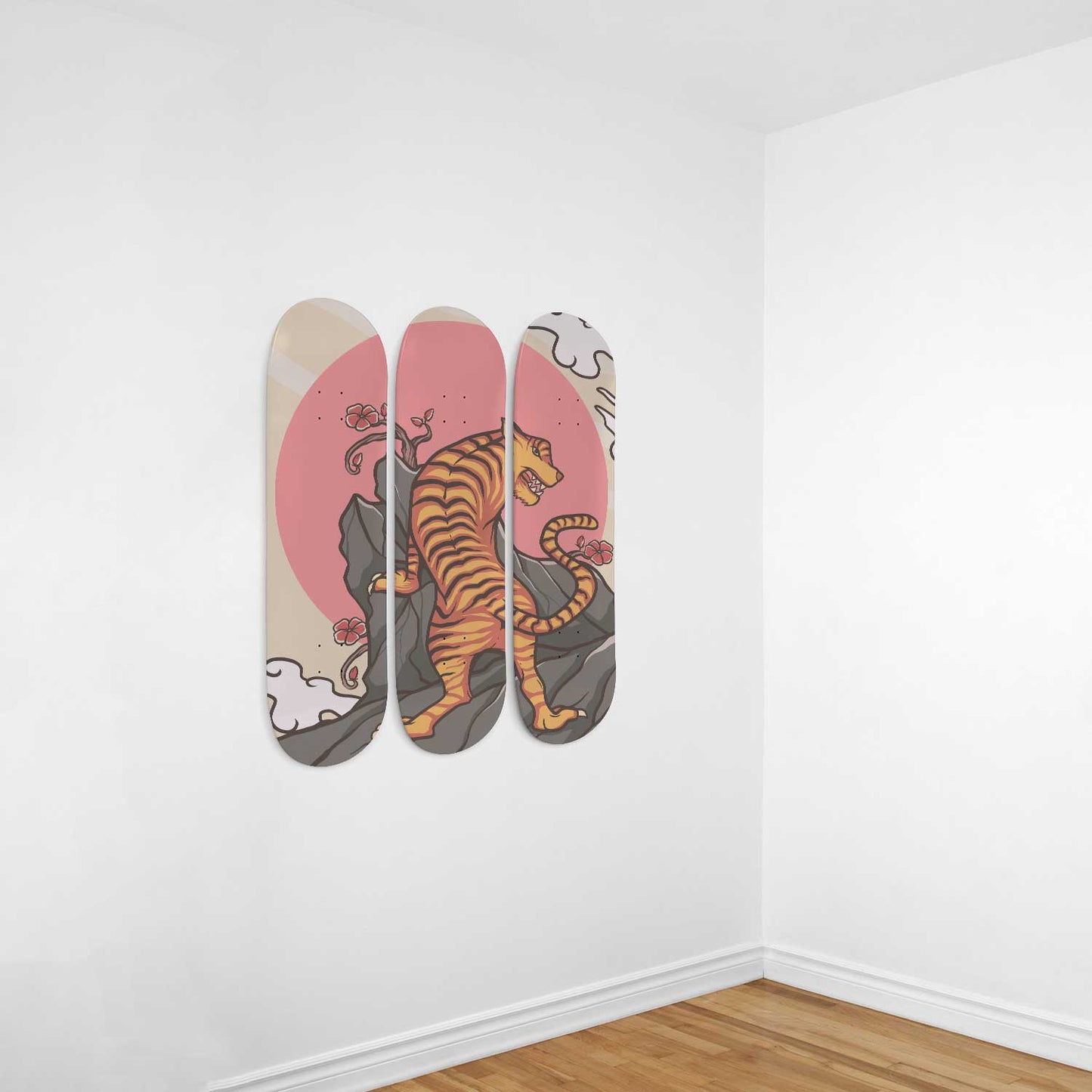 Japanese Tiger Design 3 Deck Skateboard Wall Art: Embrace the Roar