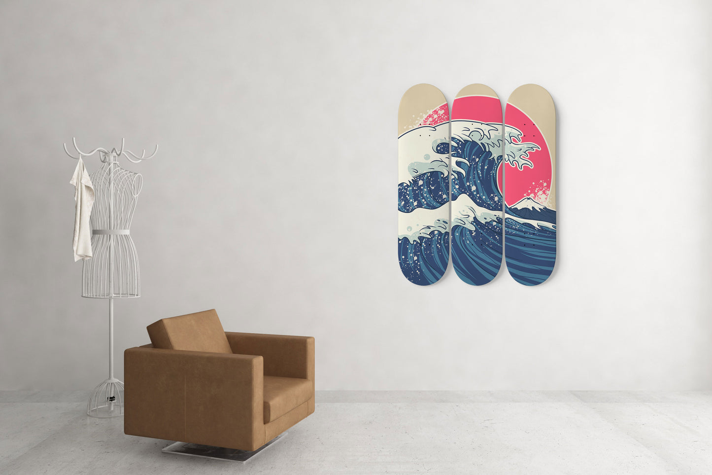 Japanese Waves 3-Deck Skateboard Wall Art: Oceanic Elegance